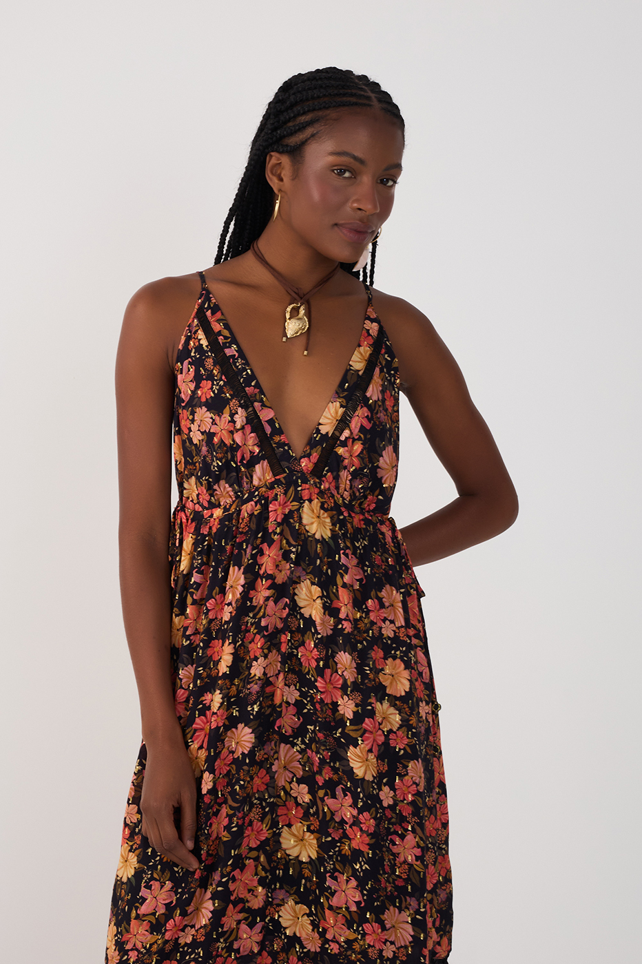 Black Encontro Lurex V Neck Maxi Dress_4