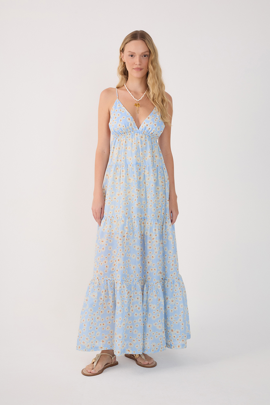 Long Margaridas Azul Print Dress_2
