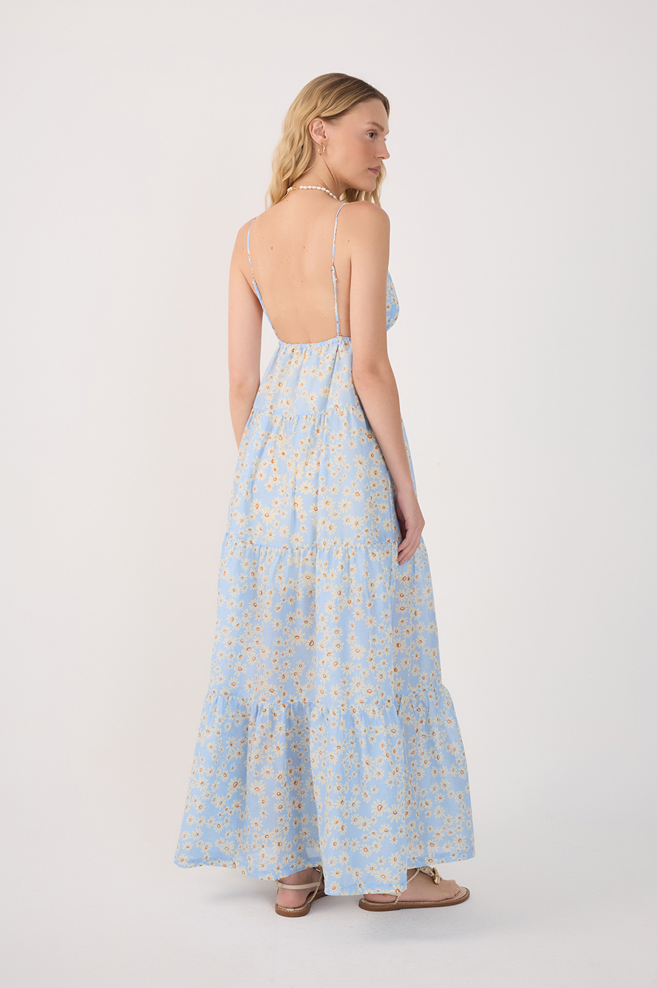 Vestido Longo Estampa Margaridas Azul_5