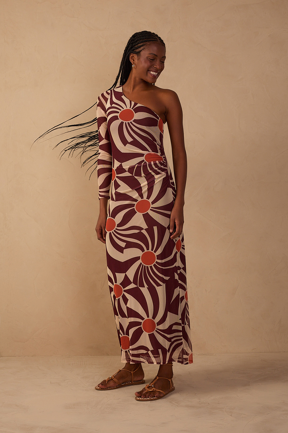 One-Shoulder Tulle Dress in Mormaço Print_1