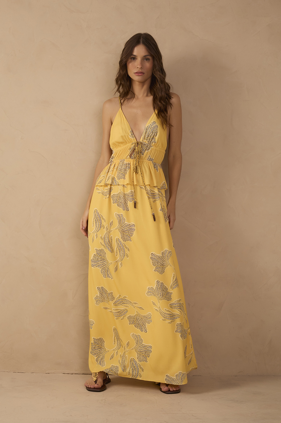 Yellow Laguna V Neck Layered Maxi Dress_1