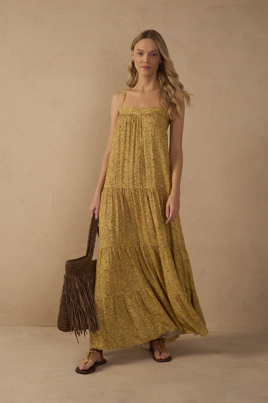 Yellow Gotas Smocked Tiered Maxi Dress_1