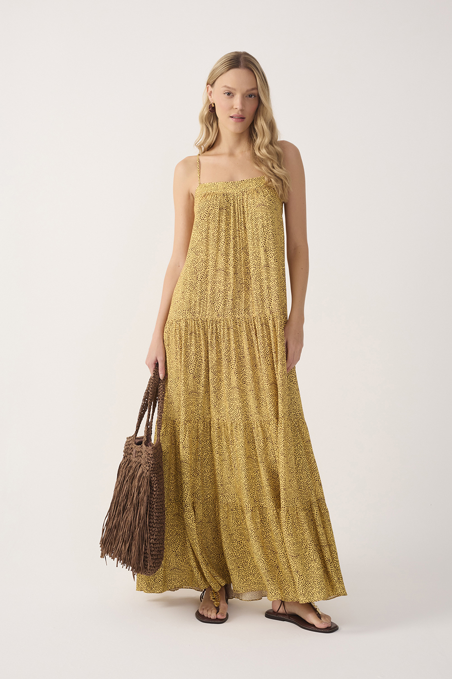 Yellow Gotas Smocked Tiered Maxi Dress_2