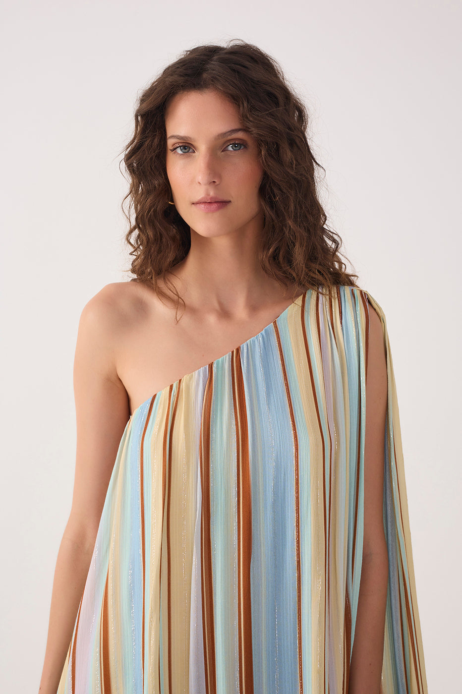 Multicolor Stripes Céu One-Shoulder Lurex Mini Dress_4