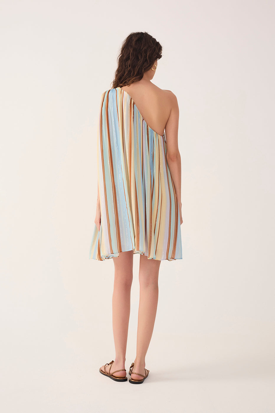 Multicolor Stripes Céu One-Shoulder Lurex Mini Dress_6