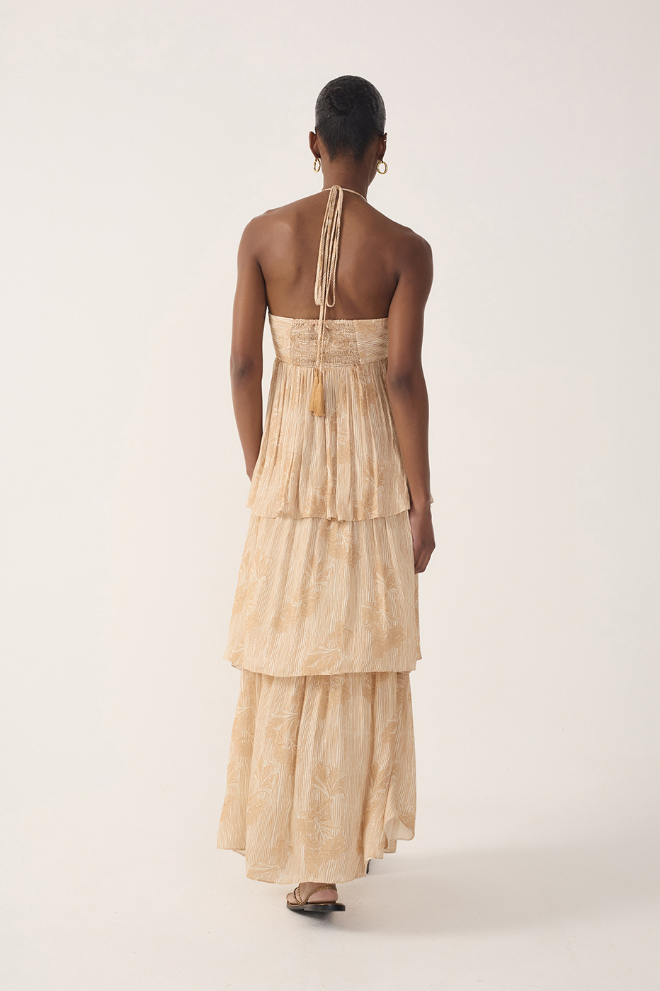 Beige Oceano Smocked Ruffled Maxi Dress_6