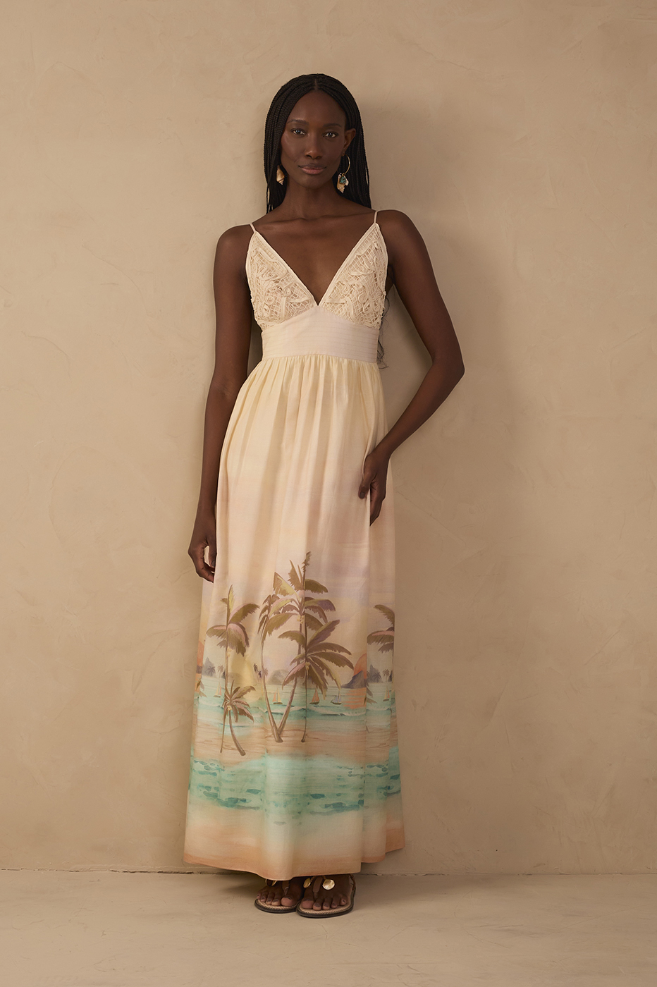 Beige Veranil Embroidered Maxi Dress_1