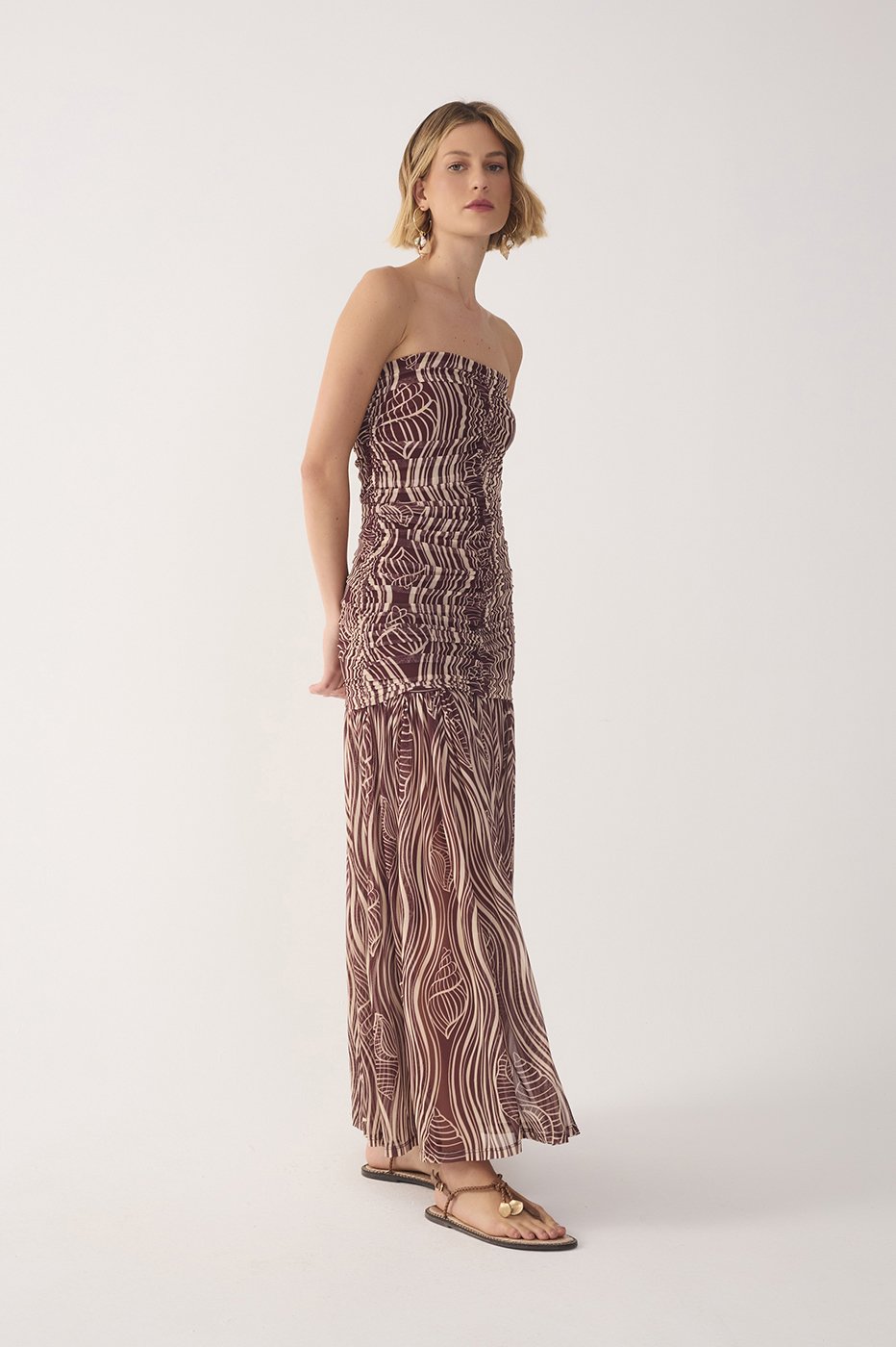 Brown Som Sleeveless Ruched Maxi Dress_3