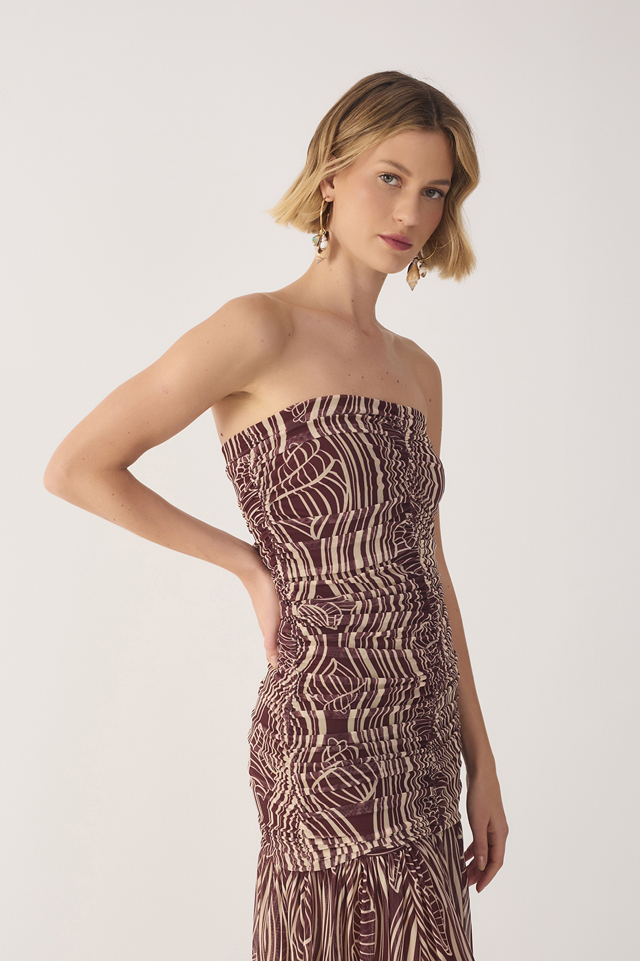 Brown Som Sleeveless Ruched Maxi Dress_4
