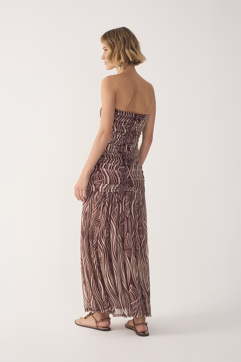 Brown Som Sleeveless Ruched Maxi Dress_6