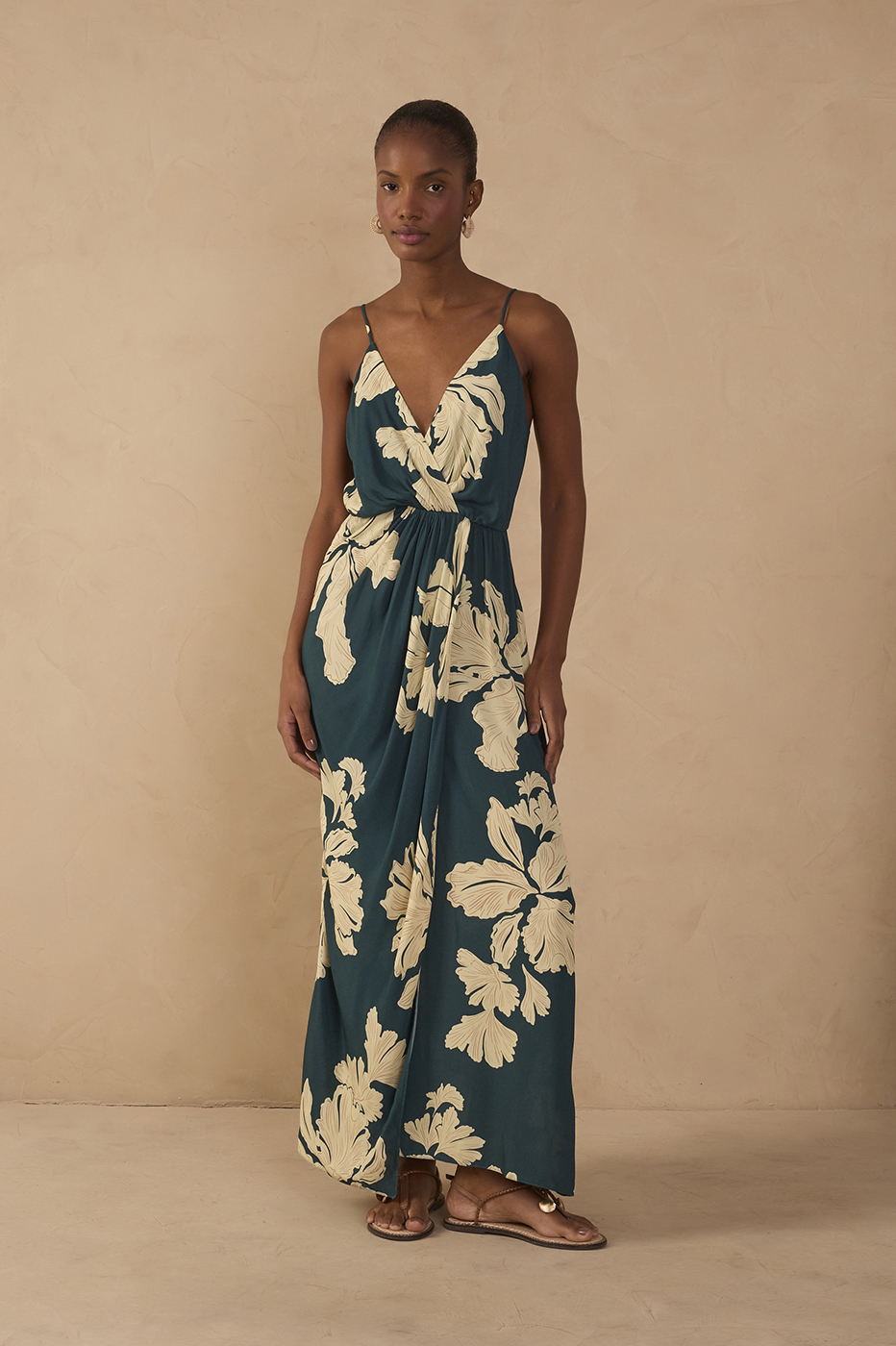 Green Pétala V Neck Wrap Maxi Dress_1