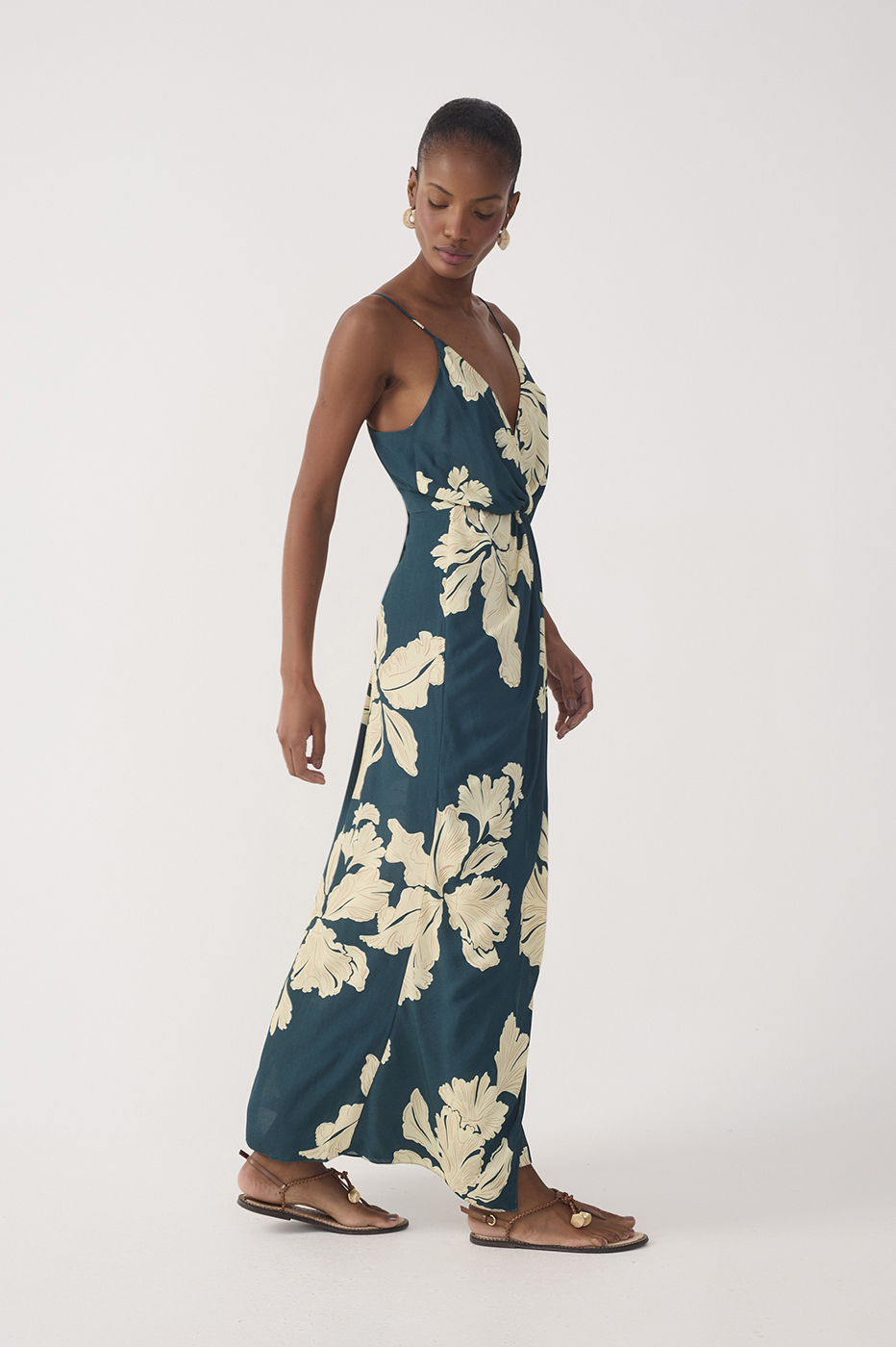 Green Pétala V Neck Wrap Maxi Dress_3
