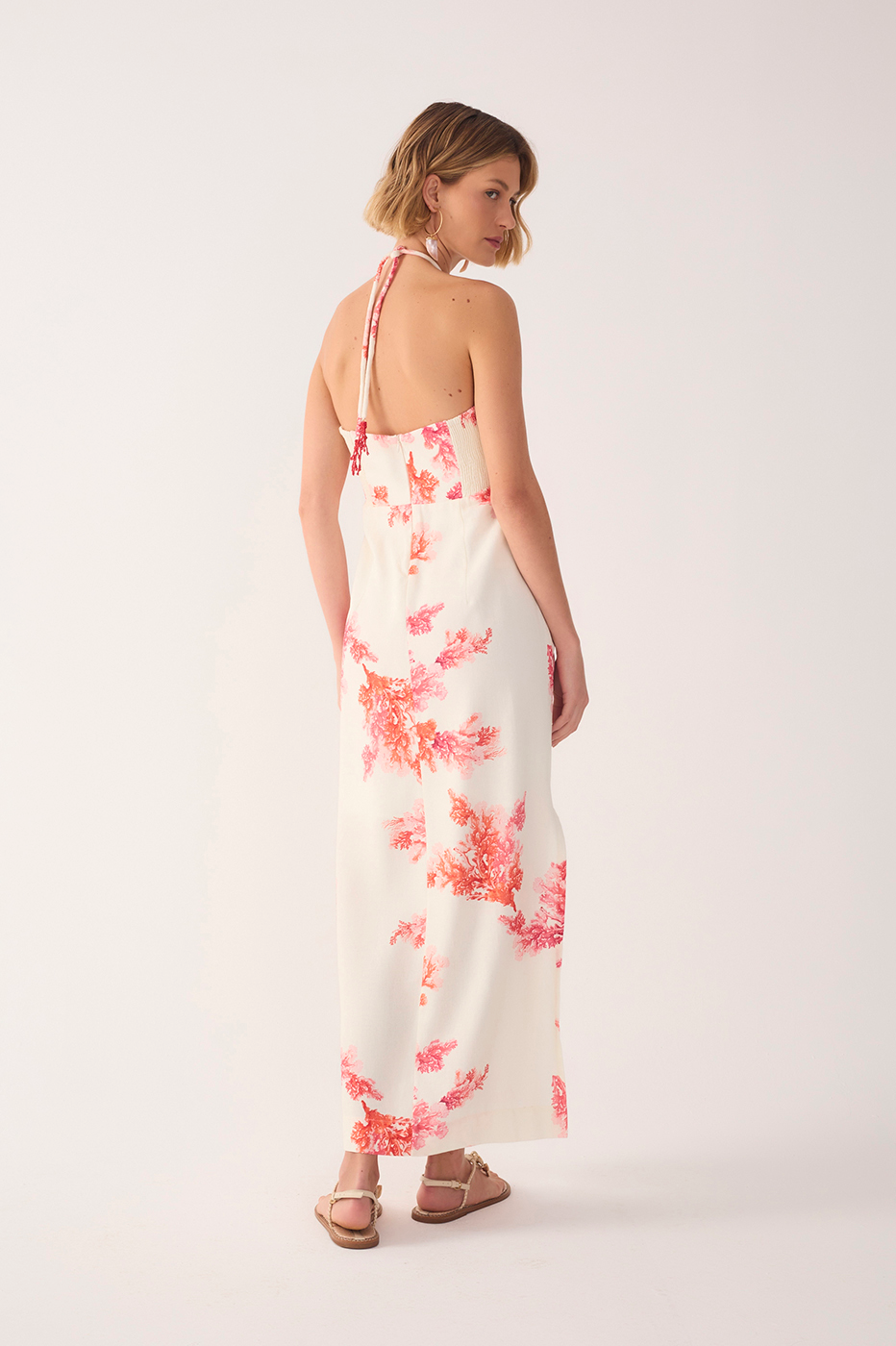 Coral Print Linen Midi Dress_5