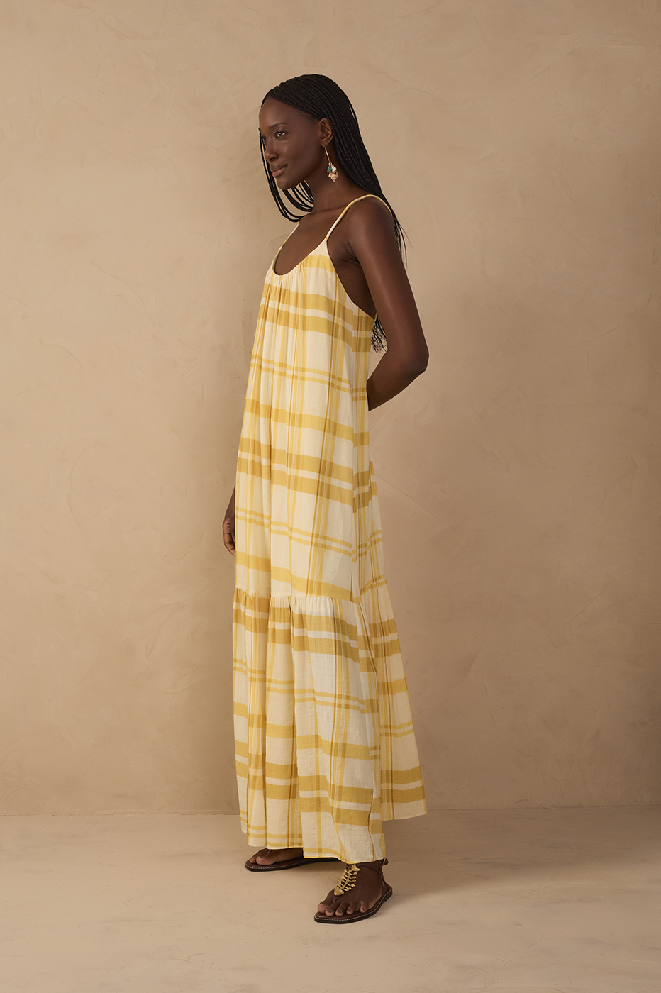 Yellow Frescor Sleeveless Tiered Maxi Dress_1