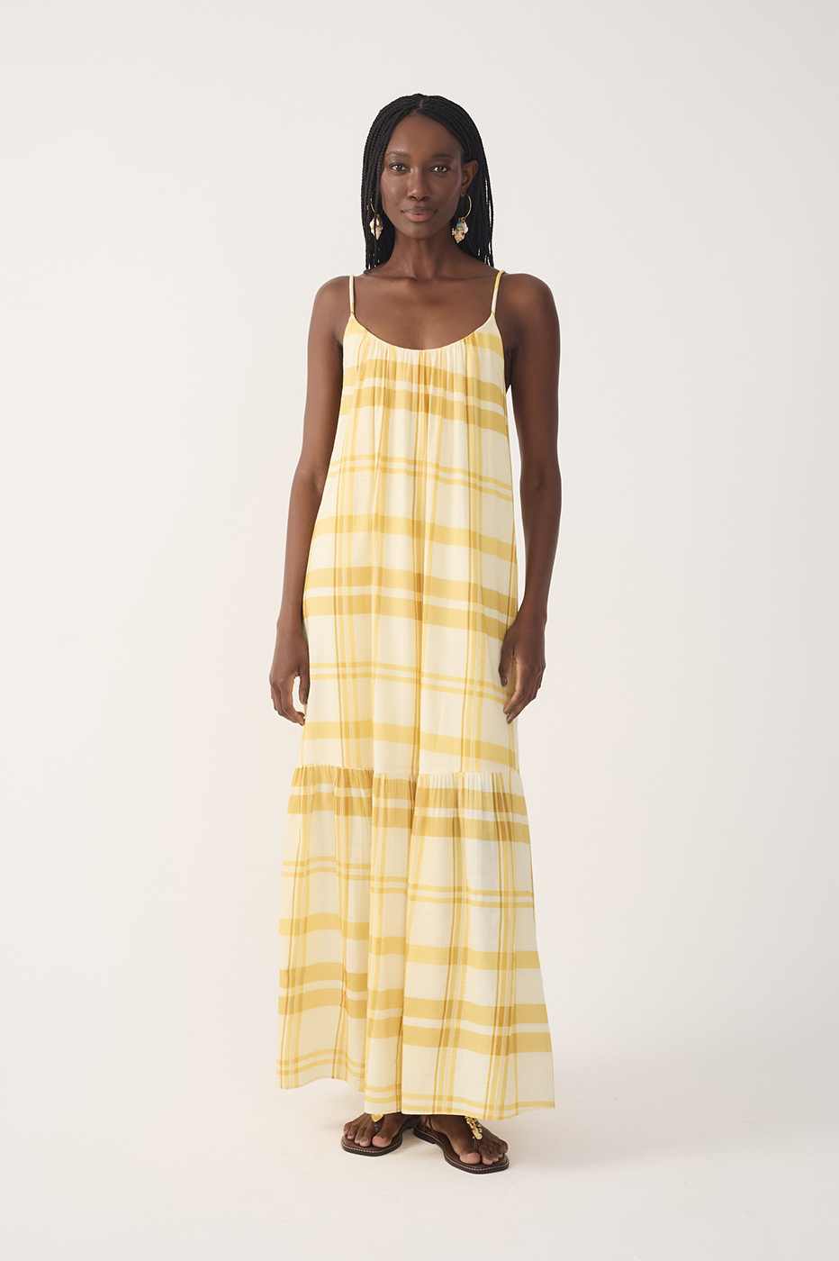 Yellow Frescor Sleeveless Tiered Maxi Dress_2