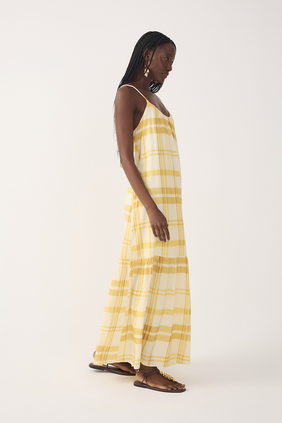 Yellow Frescor Sleeveless Tiered Maxi Dress_3