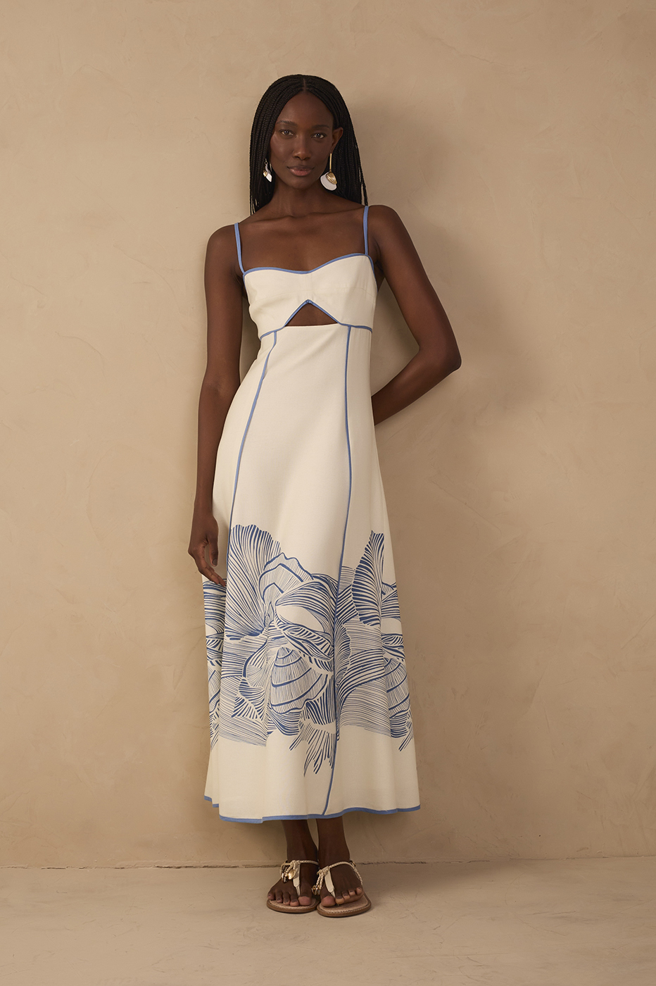 Off-White Mergulho Cut-Out Linen Midi Dress_1