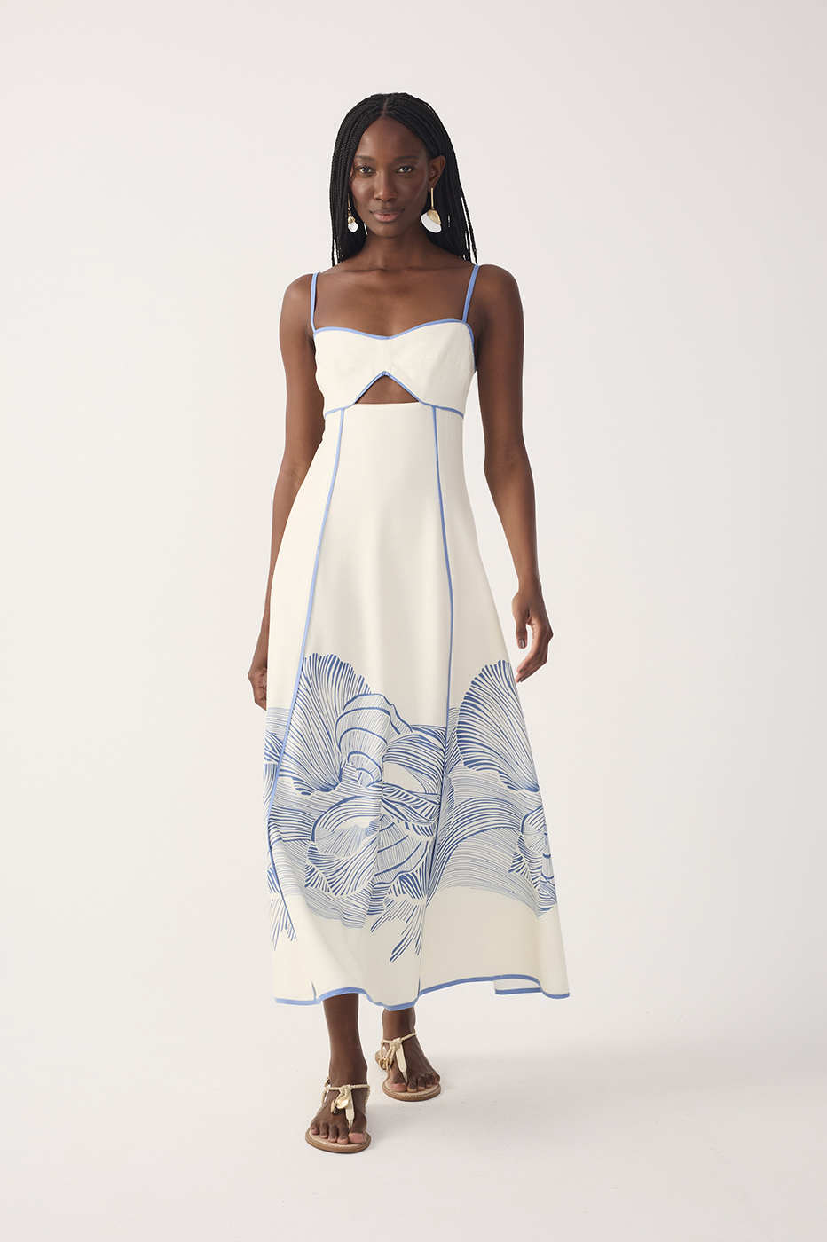 Off-White Mergulho Cut-Out Linen Midi Dress_2