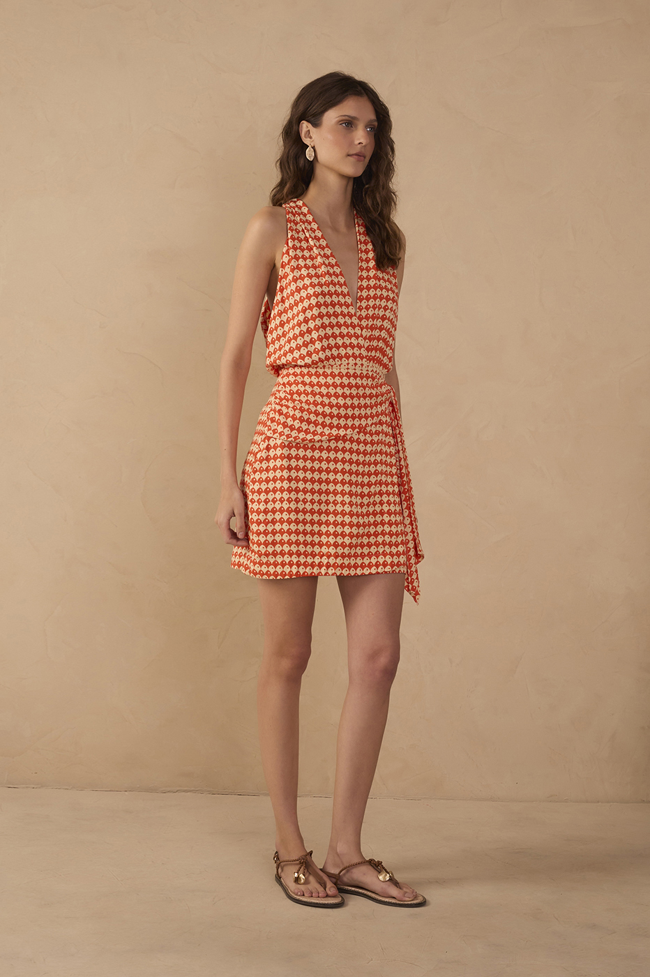 Red Escama V Neck Wrap Mini Dress_1