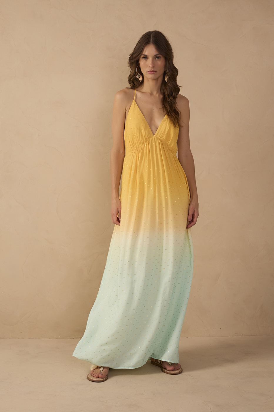 Bicolor Nascente V Neck Lurex Maxi Dress_1