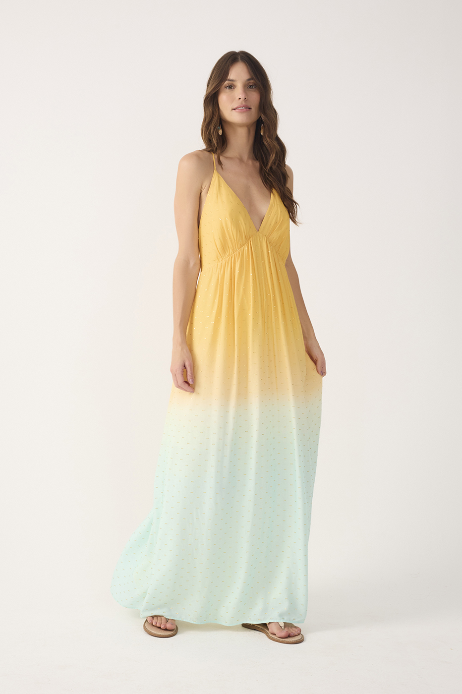 Bicolor Nascente V Neck Lurex Maxi Dress_2