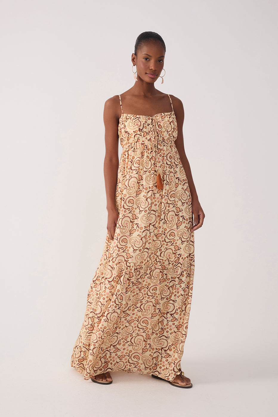 Beige Suspiro Ruched Lurex Maxi Dress_2