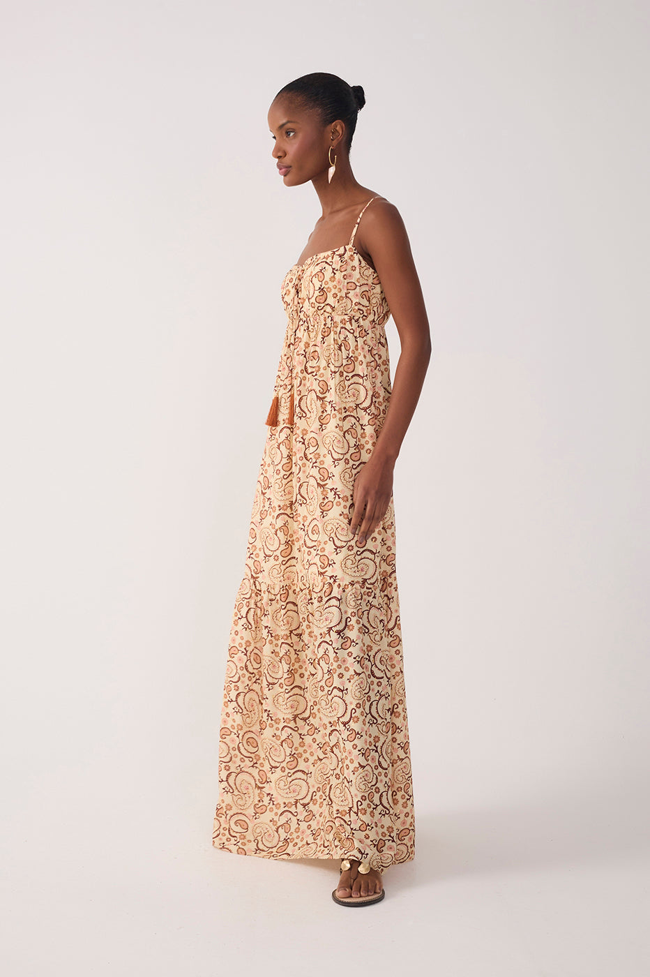 Beige Suspiro Ruched Lurex Maxi Dress_3