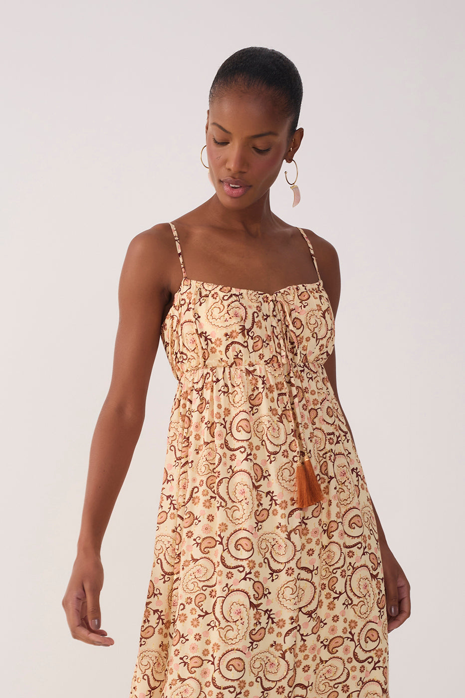 Beige Suspiro Ruched Lurex Maxi Dress_4