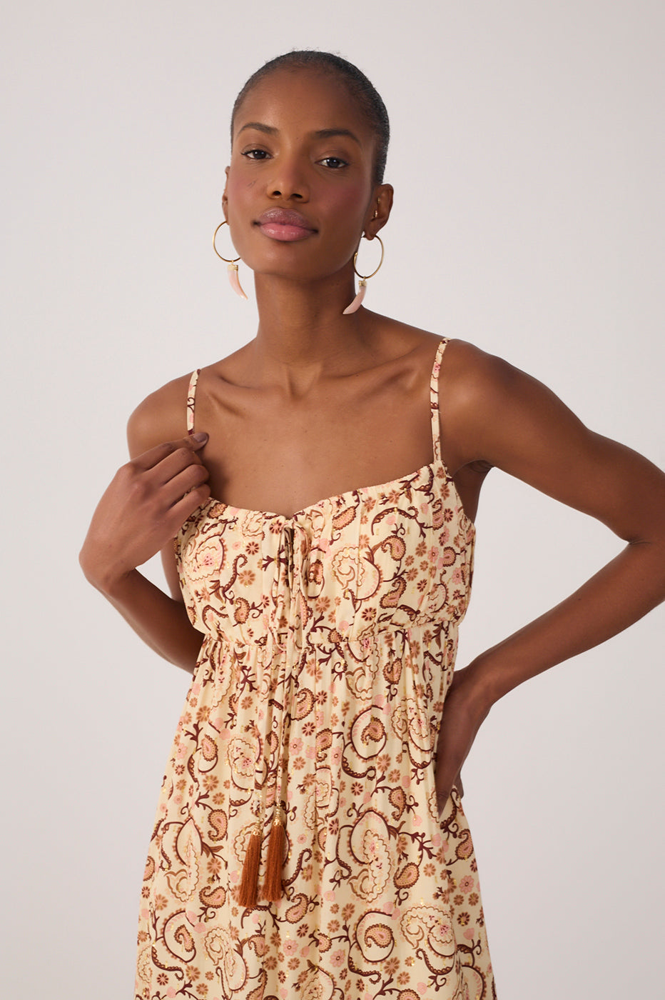 Beige Suspiro Ruched Lurex Maxi Dress_5