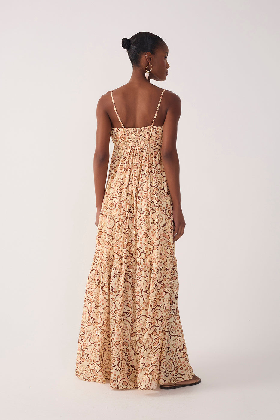 Beige Suspiro Ruched Lurex Maxi Dress_6