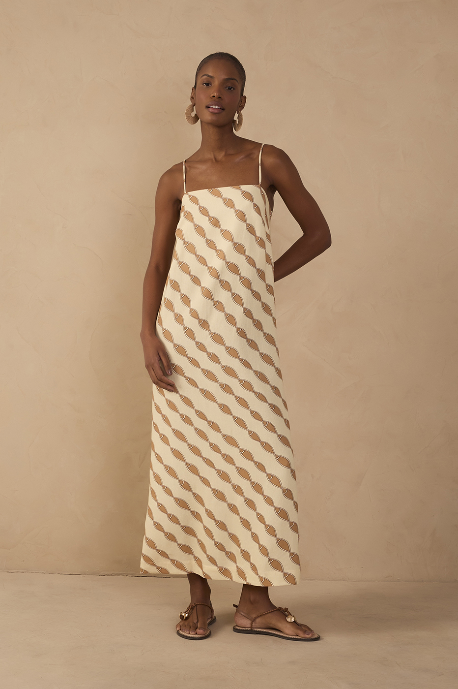 Beige Cardume Square Neck Linen Maxi Dress_1