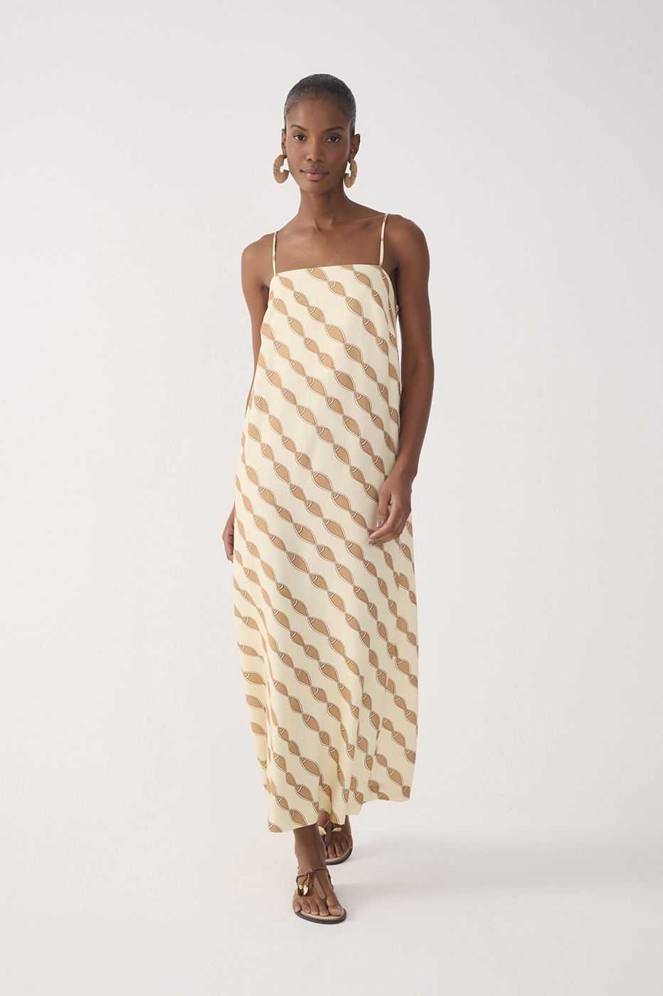 Beige Cardume Square Neck Linen Maxi Dress_2