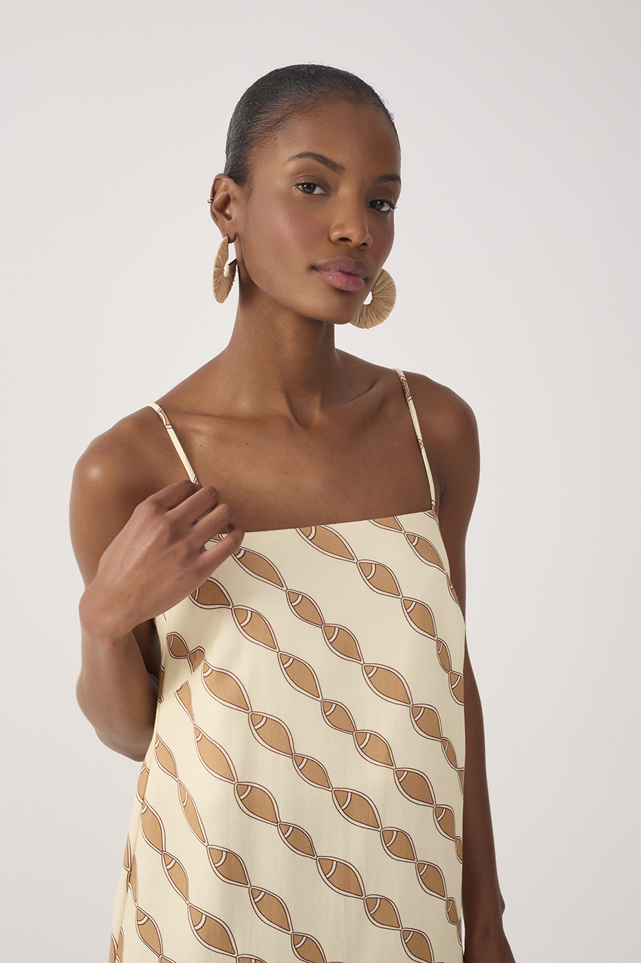 Beige Cardume Square Neck Linen Maxi Dress_5