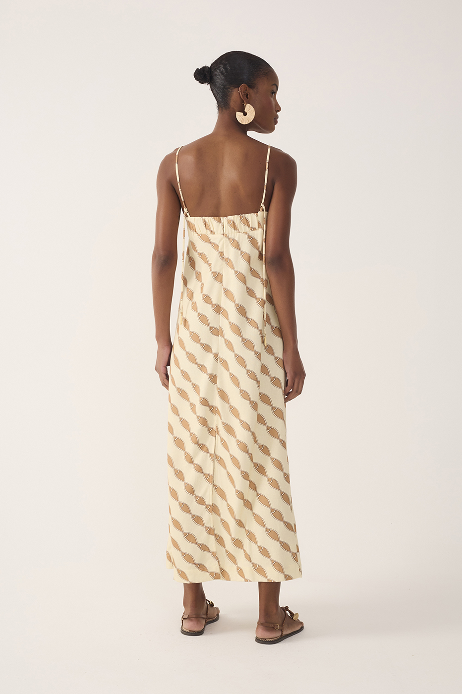 Beige Cardume Square Neck Linen Maxi Dress_6