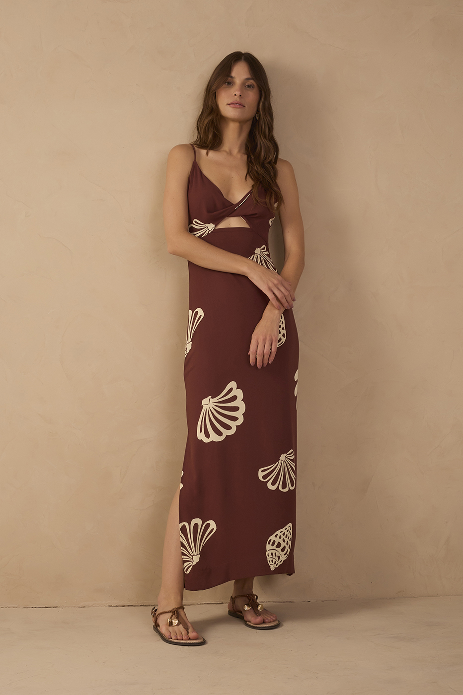 Brown Mares Cut-Out Smocked Sleeveless Maxi Dress_1