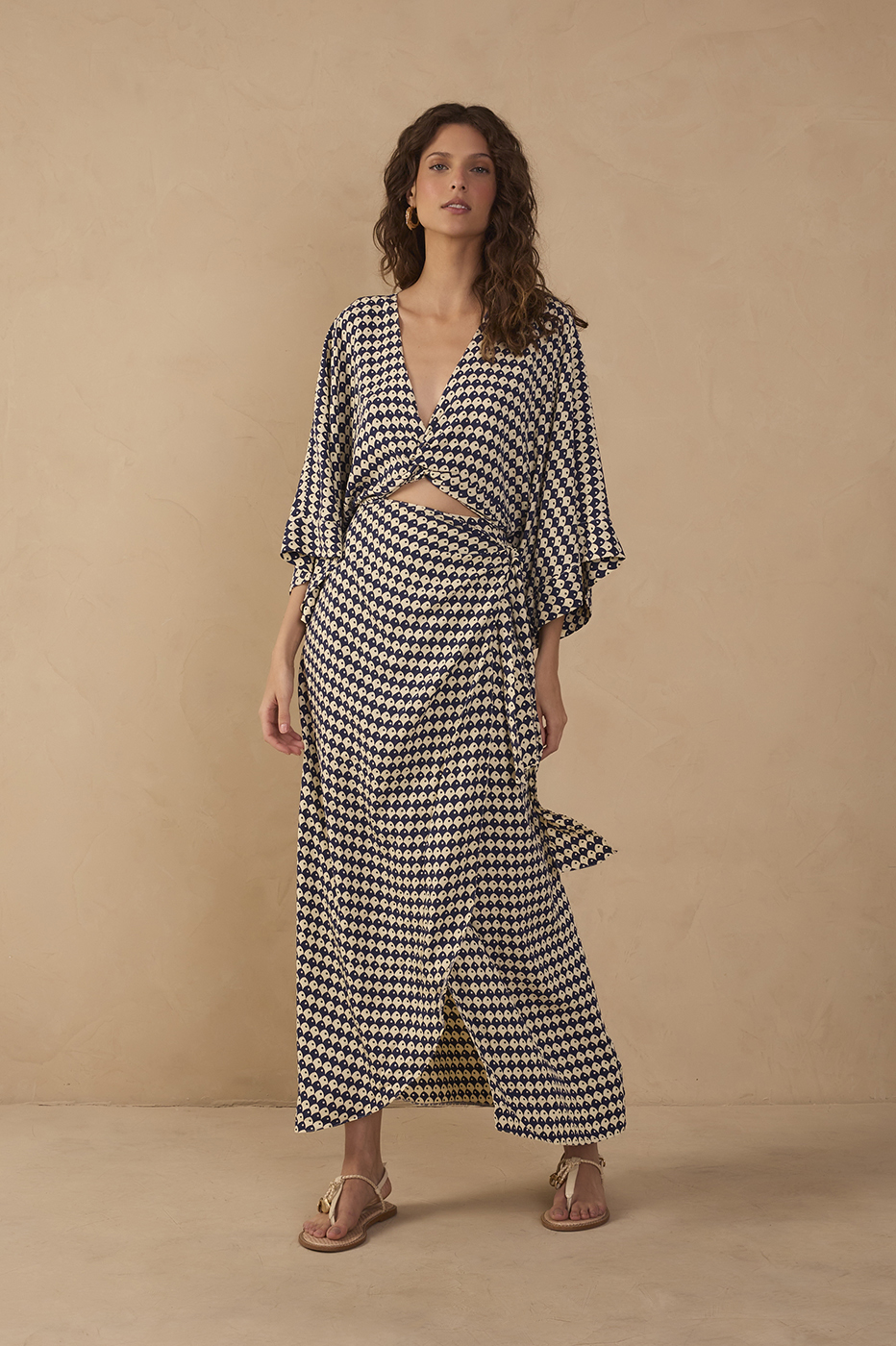 Blue Escama Kimono Sleeve Wrap Maxi Dress_1