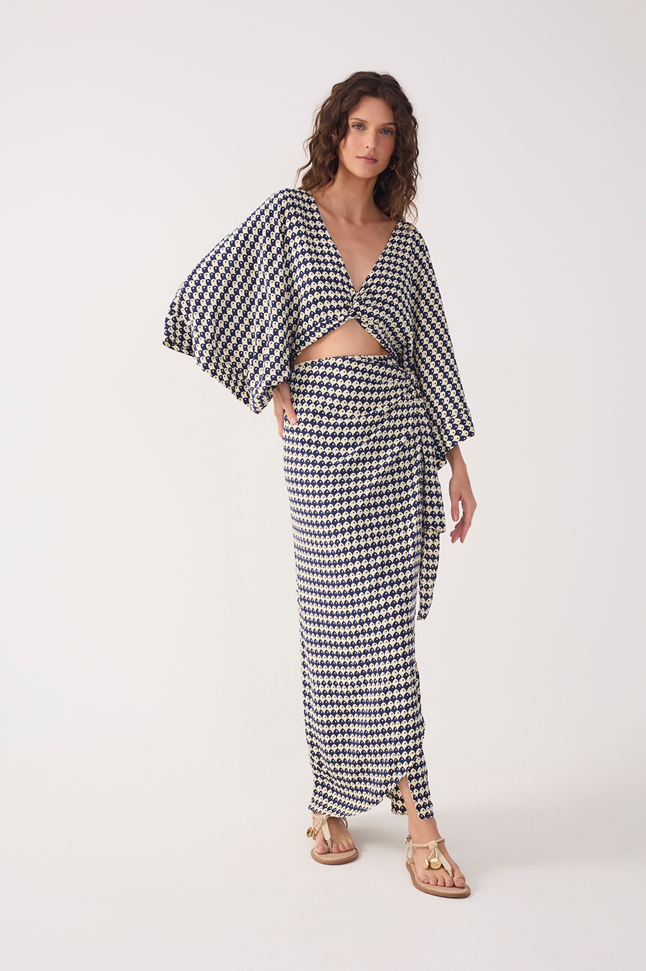 Blue Escama Kimono Sleeve Wrap Maxi Dress_2