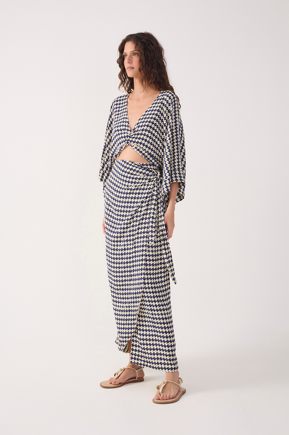 Blue Escama Kimono Sleeve Wrap Maxi Dress_3