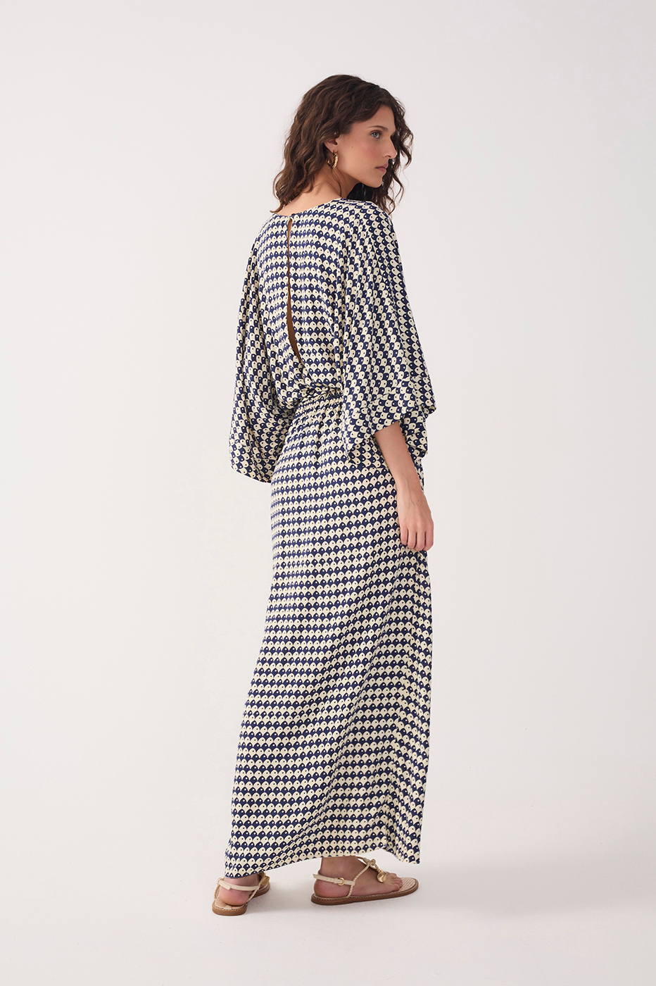 Blue Escama Kimono Sleeve Wrap Maxi Dress_5