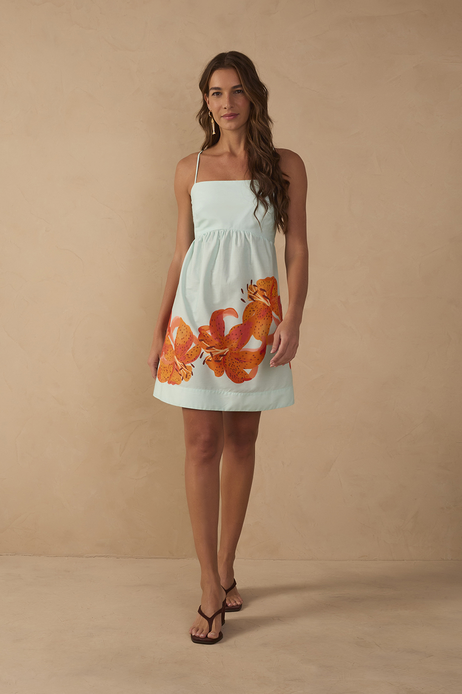 Blue Lírios Straight Neckline Cotton Mini Dress_1