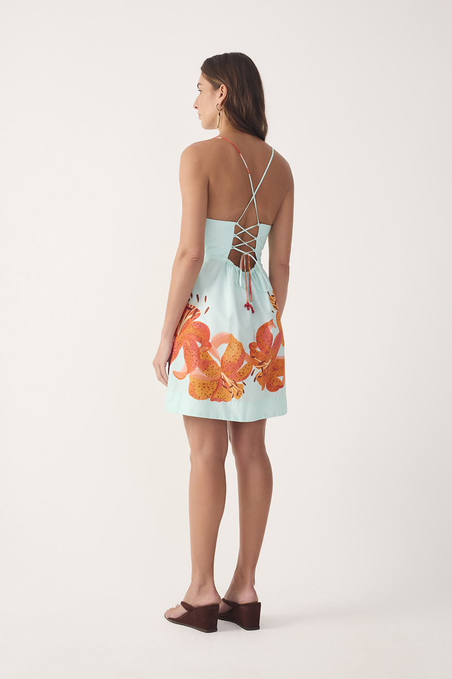 Blue Lírios Straight Neckline Cotton Mini Dress_7