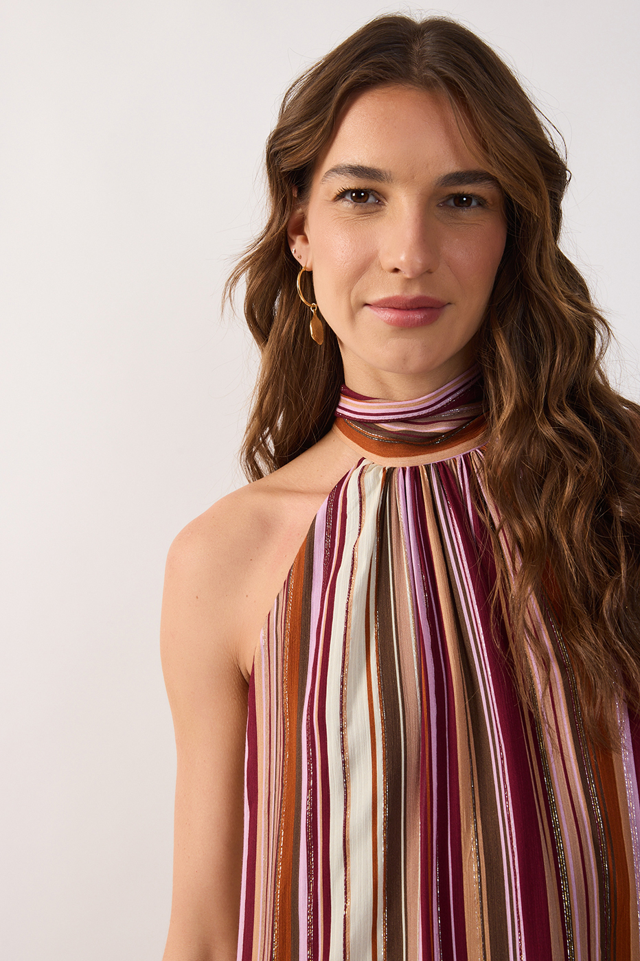 Aurora Stripes Lurex Neck Ties Mini Dress_5