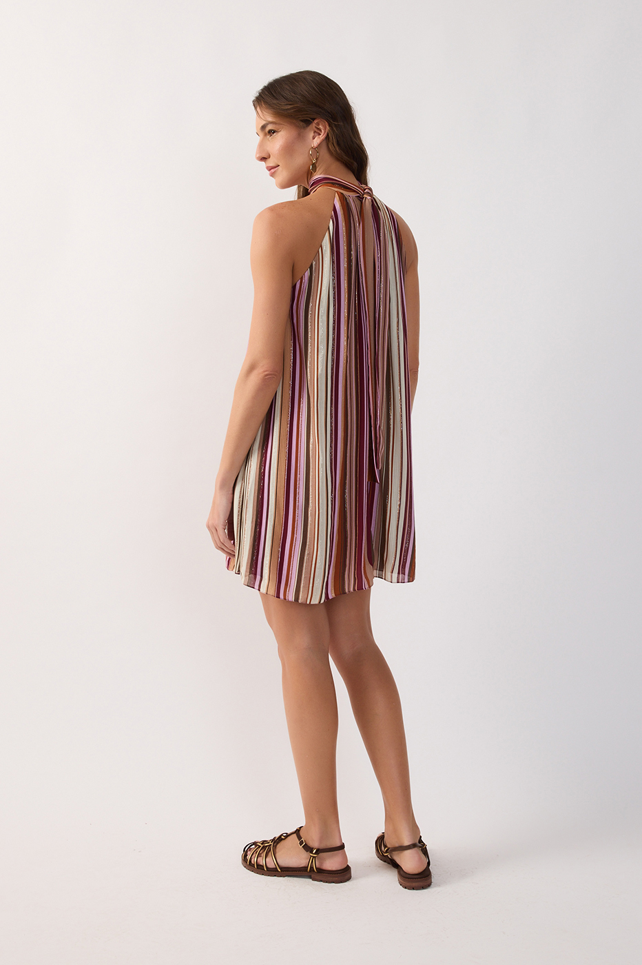 Aurora Stripes Lurex Neck Ties Mini Dress_6