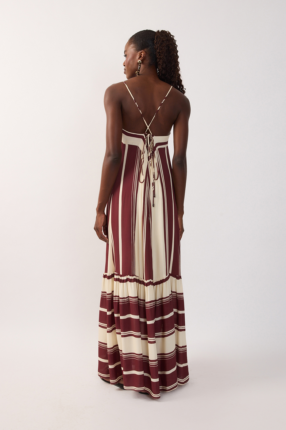 Brown Stripes Back Ties Maxi Dress_6