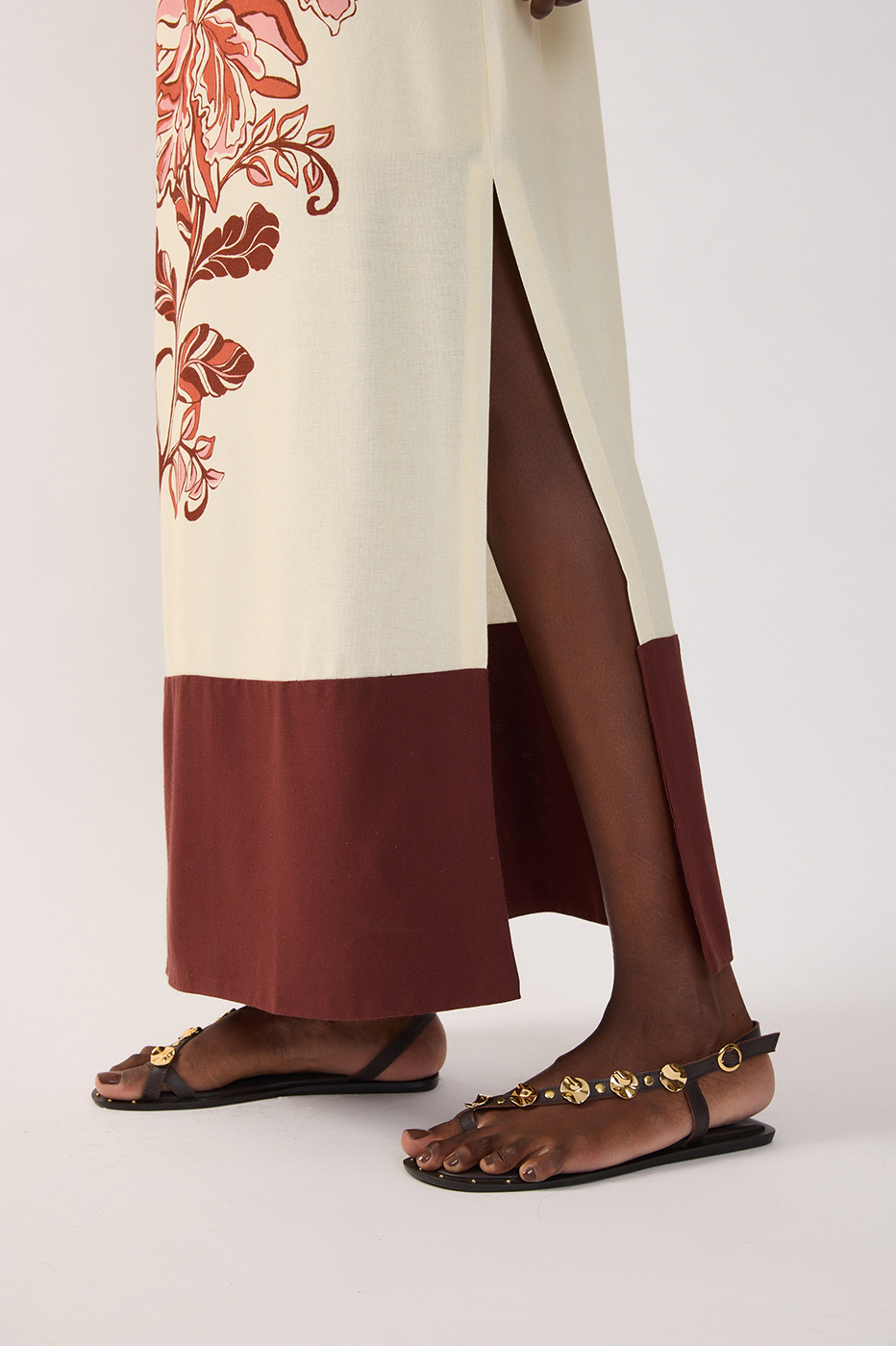 Brown V Neck Back Ties Linen Maxi Dress_6