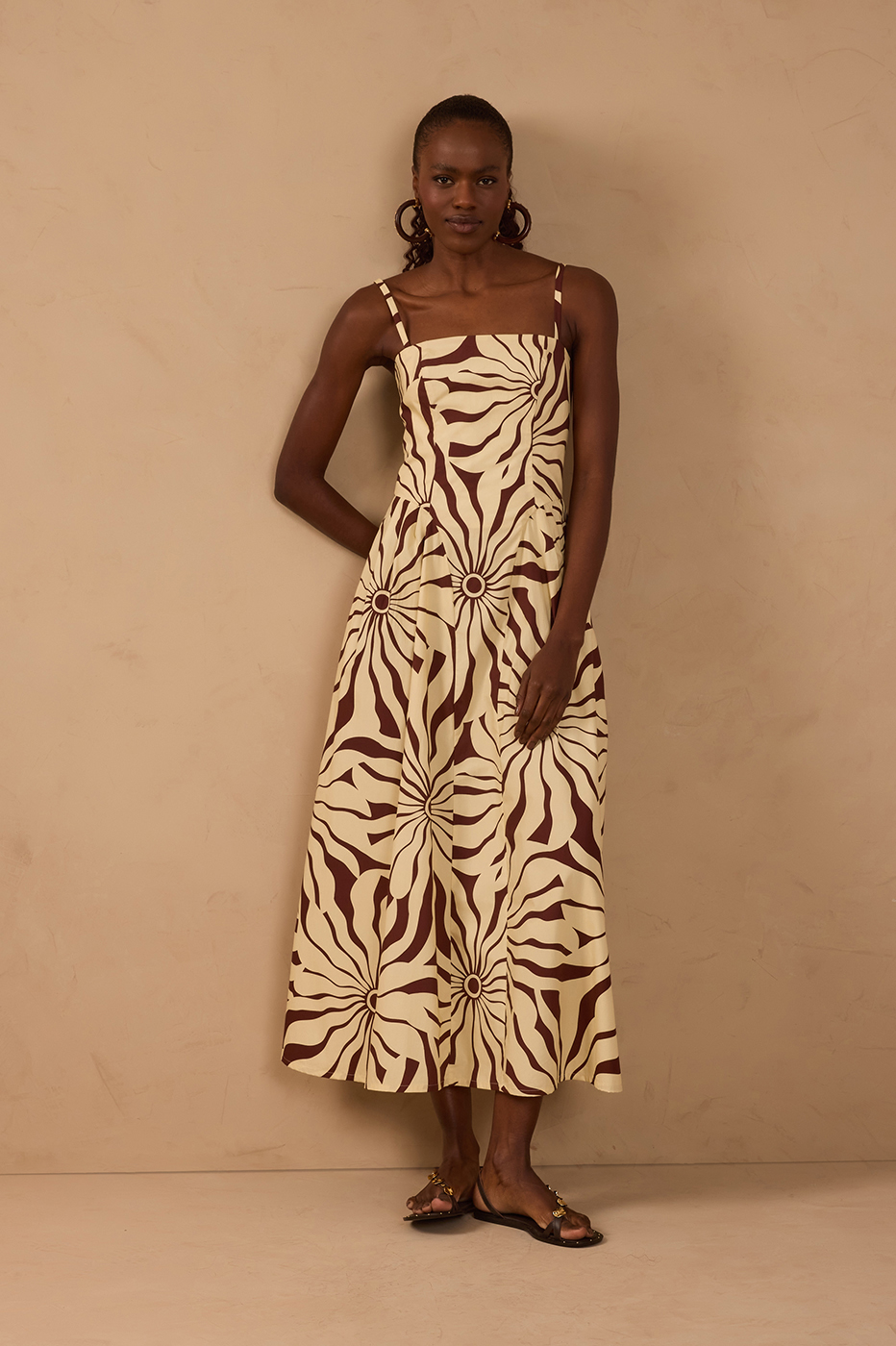 Brown Adjustable Strap Cotton Maxi Dress_1
