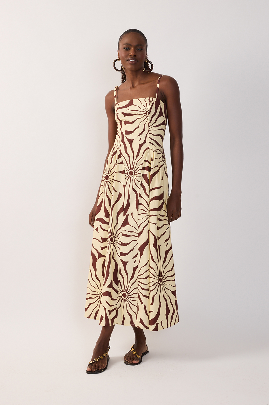 Brown Adjustable Strap Cotton Maxi Dress_2