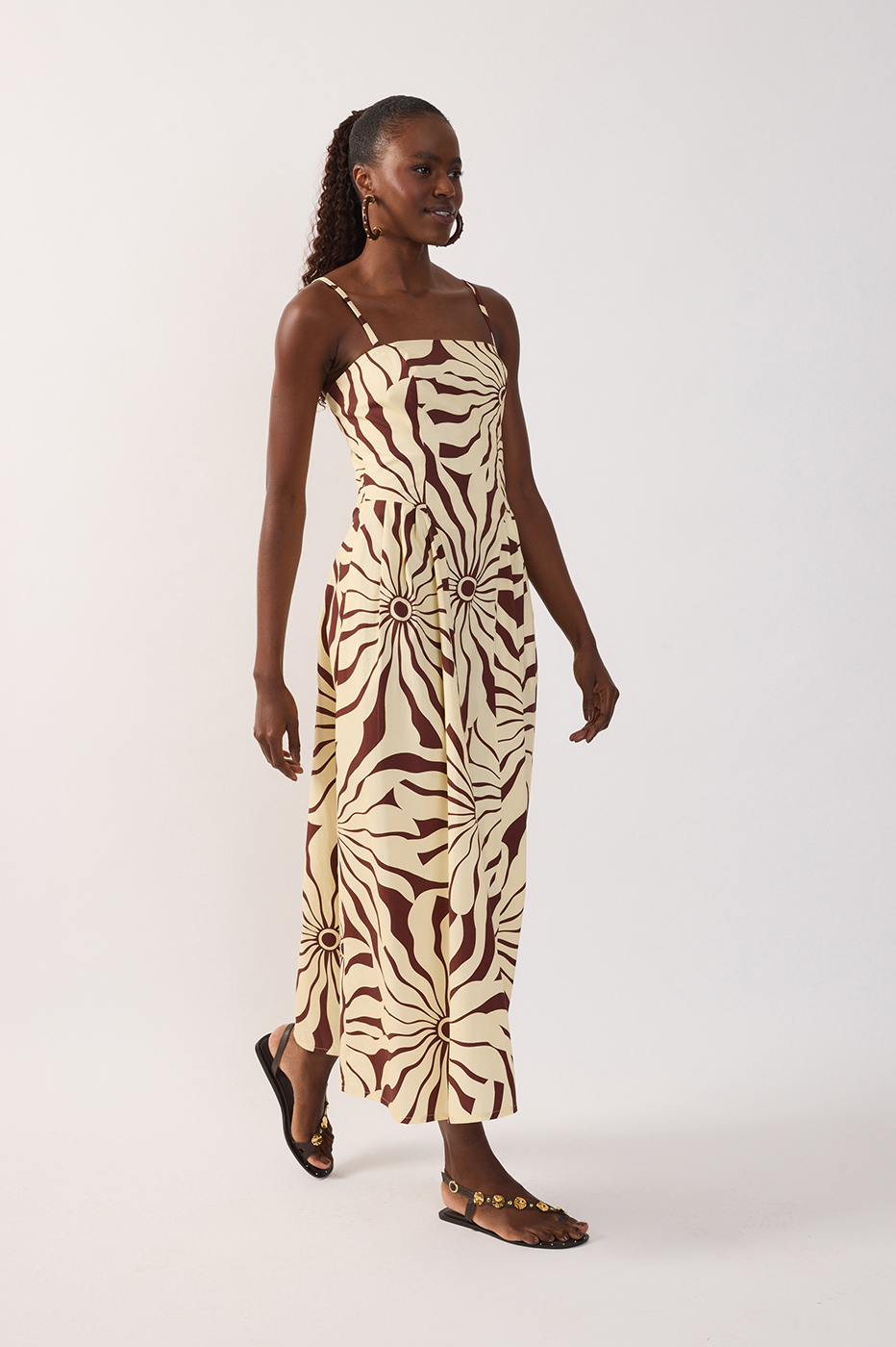 Brown Adjustable Strap Cotton Maxi Dress_3
