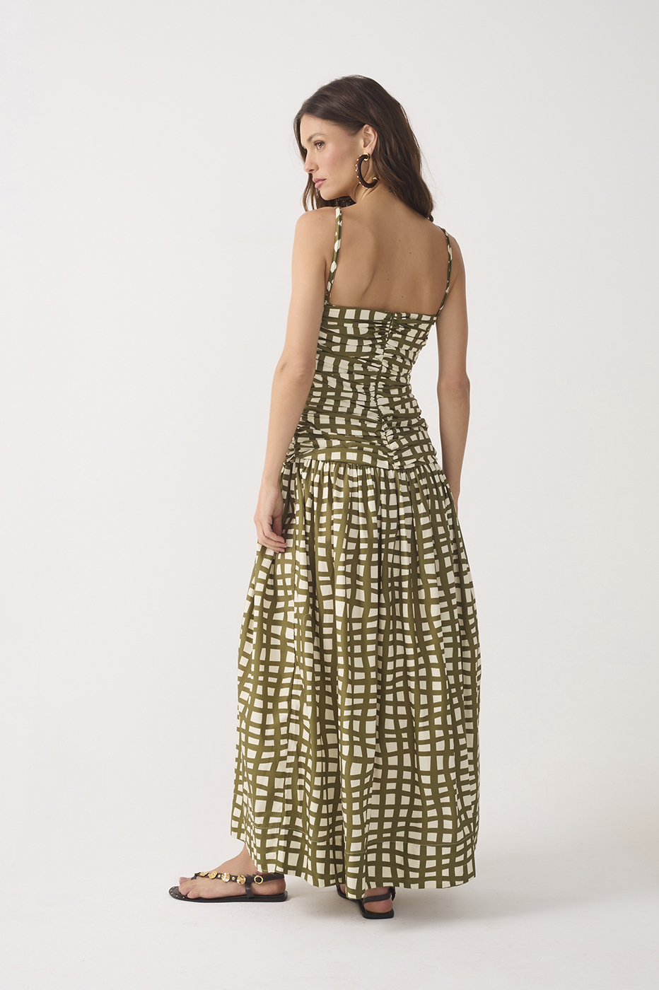Green Ruched Removable Straps Maxi Dress_6
