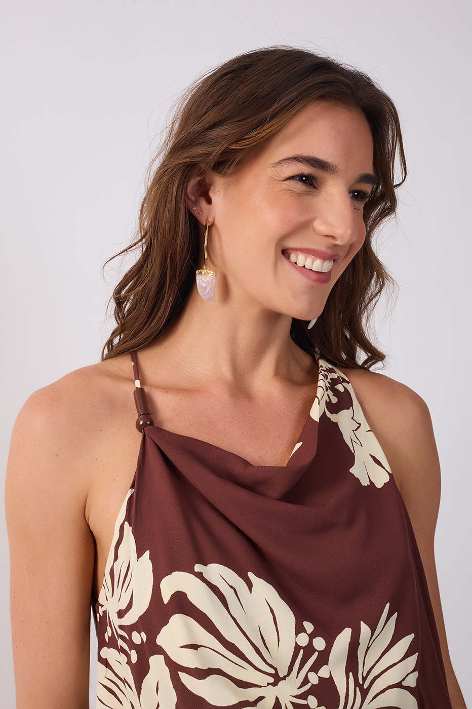 Brown Draped Neck Back Ties Mini Dress_4